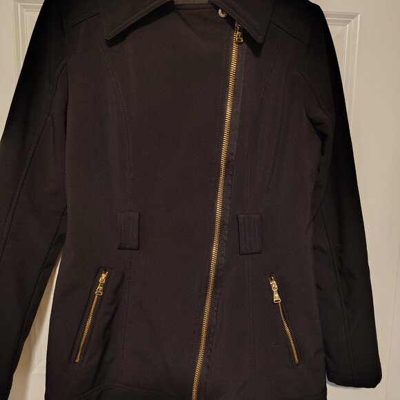 Guess Black Asymmetrical Zip Black MOTO Fitted Jacket Pea Coat Size Small - Picture 9 of 15